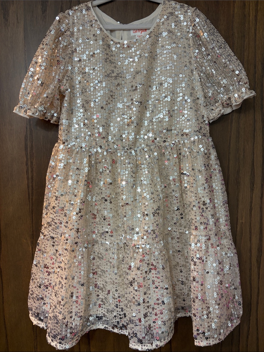 Cat & Jack Champagne Sequin Tiered Party Dress